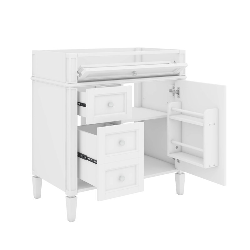 Meuble-lavabo contemporain de 30 po avec 2 tiroirs et 1 tiroir basculant, Argent argent, Blanc