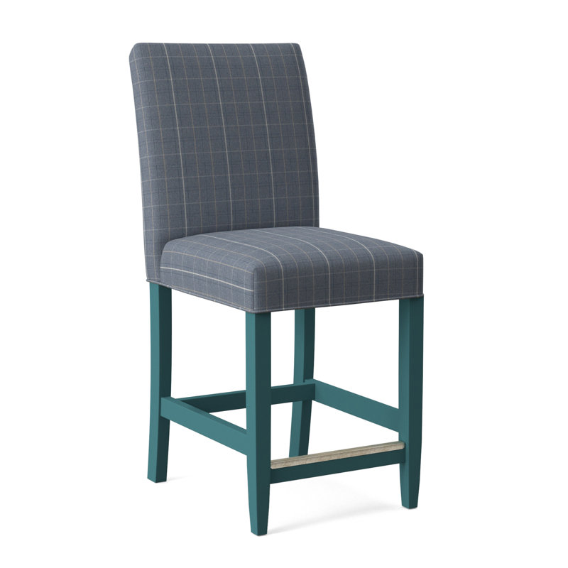 Manhattan Upholstered Stool with Solid Wood Frame, Lapis Plaid; 0126-63, Antique Black Finish