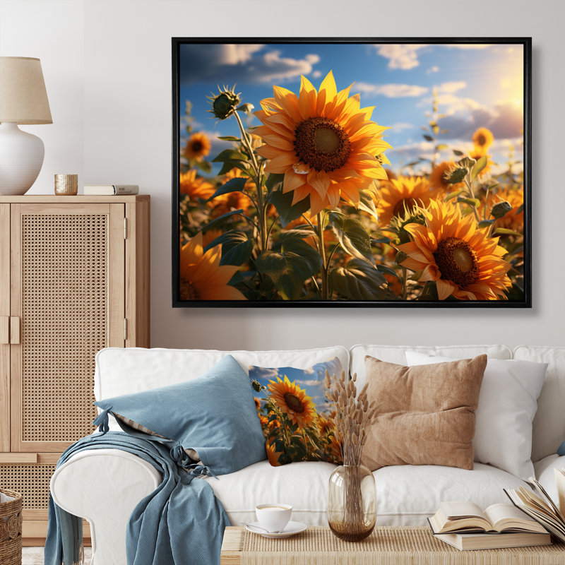 Snejana, Allemagne, tournesol, paradis, lever de soleil I - impression, 30" H x 40" W, Cadre flottant noir