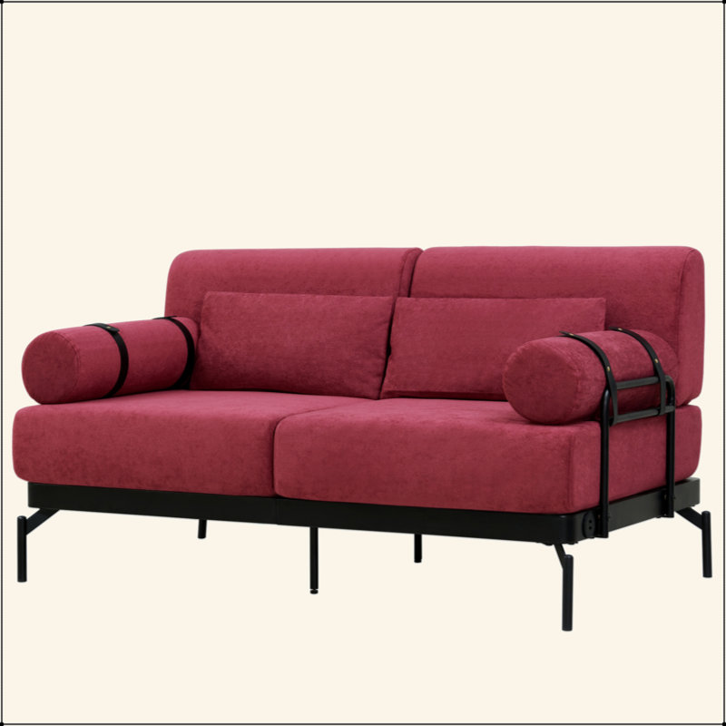59" Modern Loveseat 2-Seater Sofa with Flexible USB Ports , Unique Cylindrical Armrests, Red