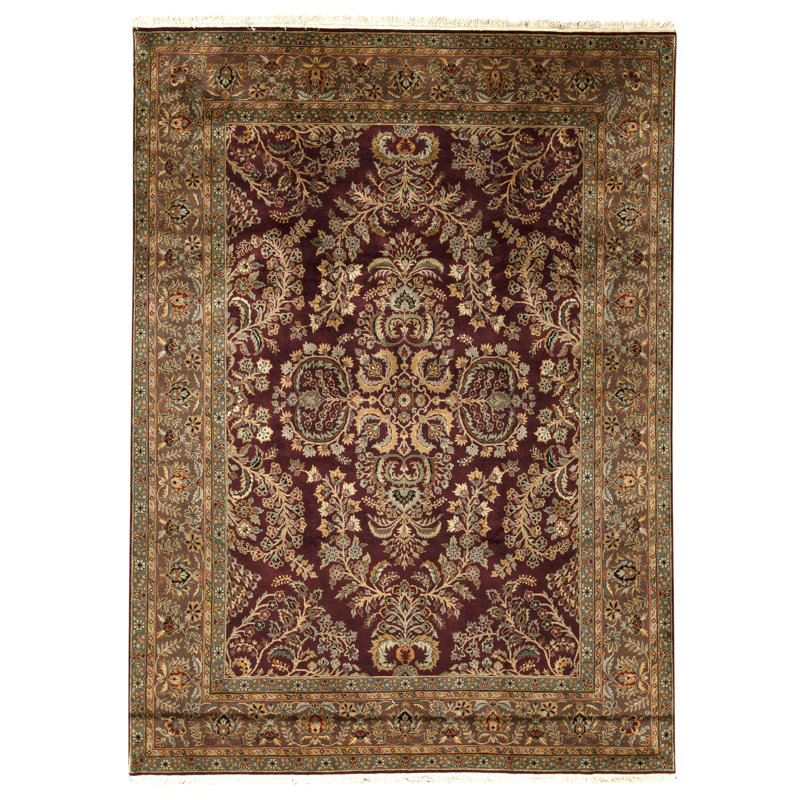 Hand Knotted Wool Area Rug in Red And Brown