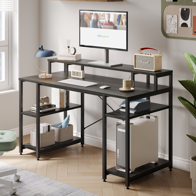 Kinslee 55inch Computer Desk with Monitor Stand, Charcoal