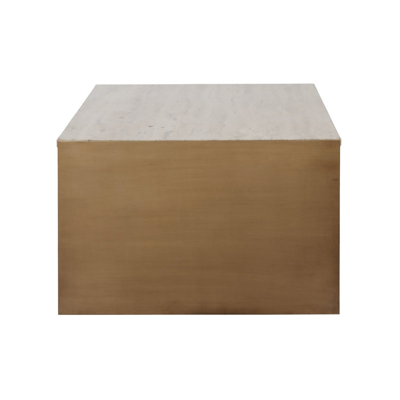 Keven Travertine Coffee Table, Natural and Brass