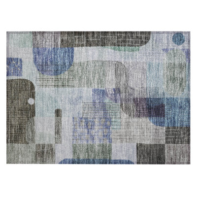 Machine Washable Indoor/Outdoor Segin ACN1116 Blue Rug