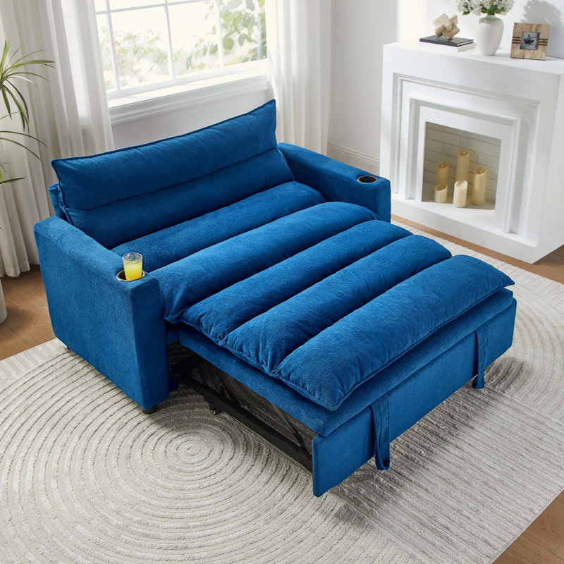 3-in-1 Convertible Velvet Sofa Bed, Pull-Out Sleeper Couch with Adjustable Backrest, Loveseat Chaise Lounge with Cup Holder, Sturdy Steel Frame for Living Room & Small Spaces