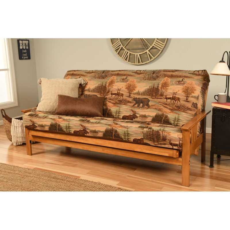 Johnte Full-Size Futon Frame and Full-Size Innerspring Mattress, Butternut, Canadian, Premium Pocket Coil