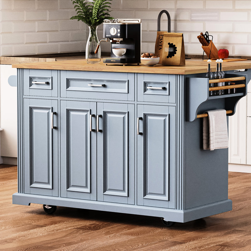 Chariot de cuisine roulant avec construction - Esthétique côtière gris-bleu, Grey/Blue