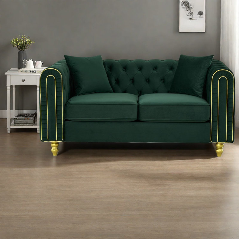 Ensemble de canapés modernes en velours vert Chesterfield 3 et 2 places pour la maison