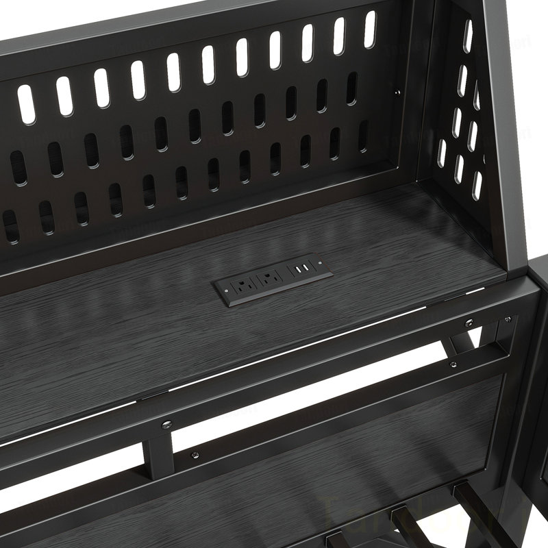 Structure de lit mezzanine pleine grandeur avec tablettes de rangement et panneau perforé, lit mezzanine en métal avec ports USB et lumières DEL, sécuritaire et robuste
