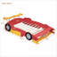 Structure de lit double en MDF contreplaqué pleine grandeur - Conception de voiture de course avec roues, sans sommier, rouge pour la chambre à coucher