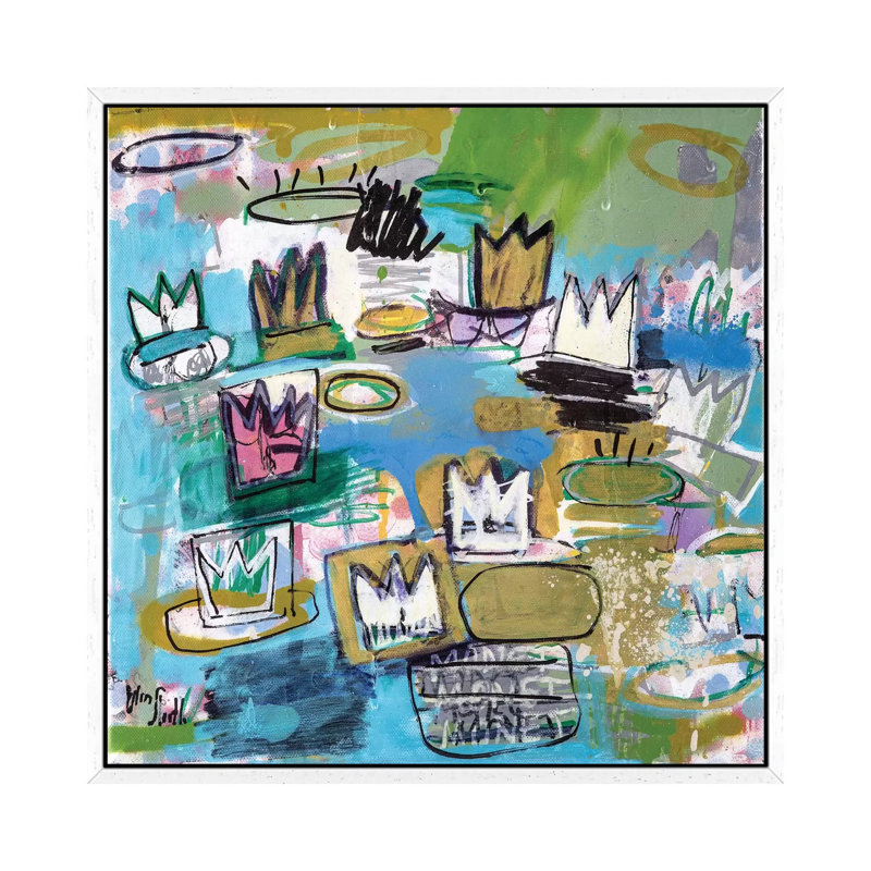 Les Nympheas De Basquiat by Wayne Sleeth - Single Picture Frame Print on Canvas, White Framed, 93.98 cm H x 93.98 cm W