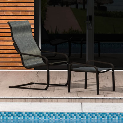 2 Outdoor Patio Bistro Chairs With - C Spring Motion For Porch, Garden, Lawn Metal Frame, Quick-Dry Textile, Extra Comfort Seat, Non-Slip Feet, Curved Armrest All-Weather Chair And Design.