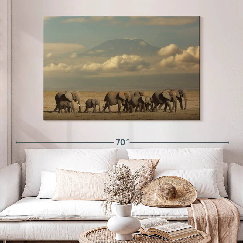 Elephant Herd In Kenya, 34" H x 51" W