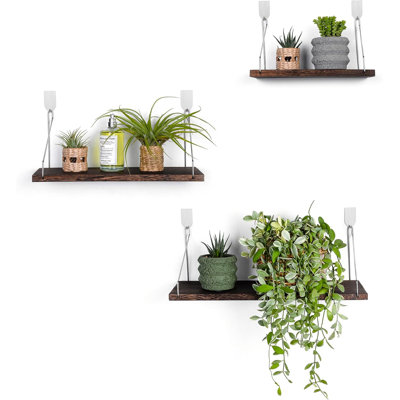 Floating Shelves Set Of 3 Rustic Solid Wood Floating Shelf Wall Storage Shelves For Living Room, Bedroom, Bathroom, Kitchen Laundry, Office.No Drill Shelf.(Retro Color L+M+S)