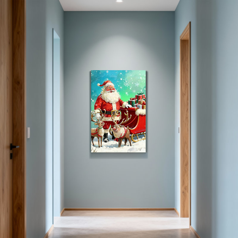 Père Noël de Noël avec renne et traîneau, H 24 po x l 16 po