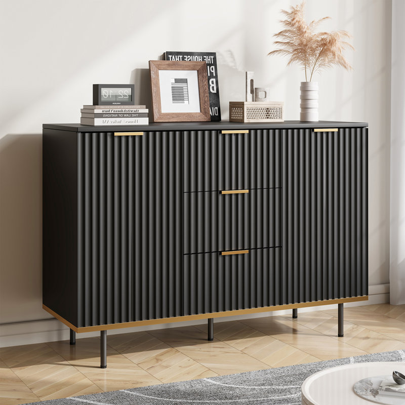 Buffet et buffets 47,2 po - 2 portes et 3 tiroirs, Noir