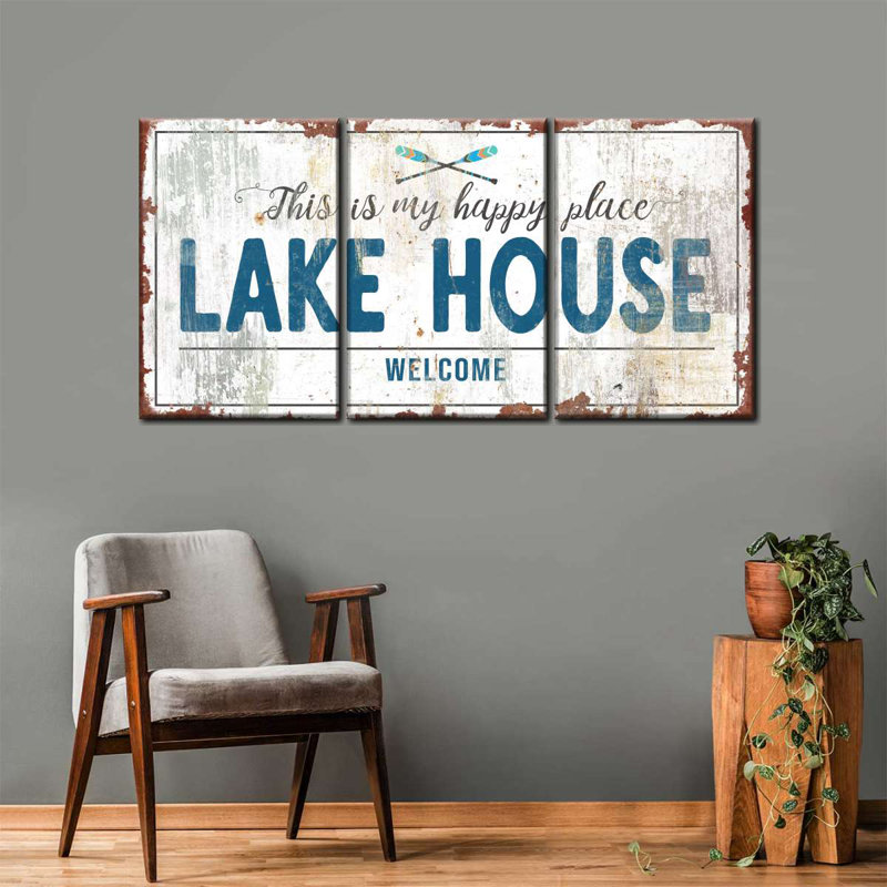 «Lake House Welcome On Canvas», ensemble de 3 pièces, H 30 po x l 62 po 