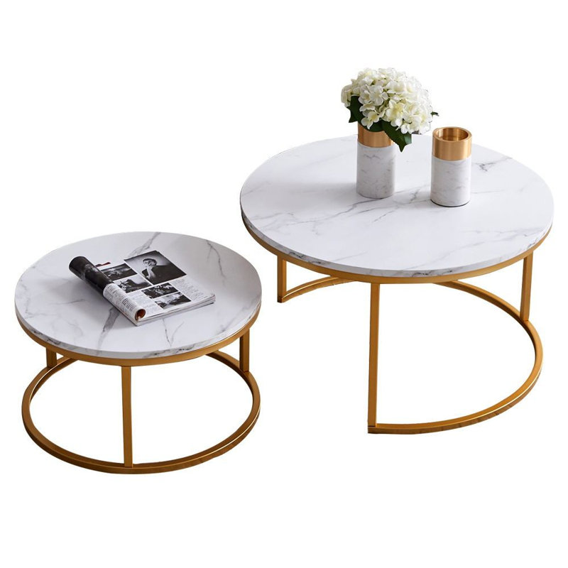 2 tables gigognes Enrique, Blanc, Découpe en treillis doré, Wood