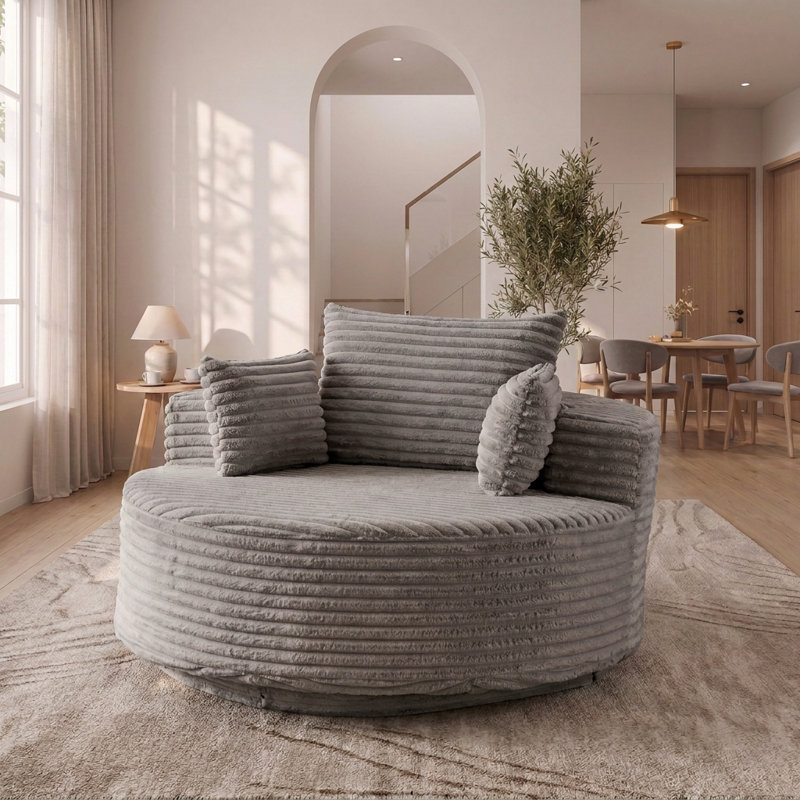 Chaise pivotante moderne de 55 pouces avec dossier coussiné, rotation à 360 degrés, Grey