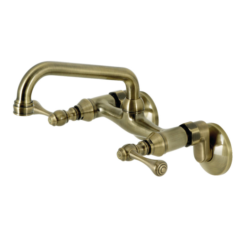 Kingston Brass Kingston Double-Handle 2-Hole Wall-Mount Bridge Kitchen Faucet, Vintage Brass