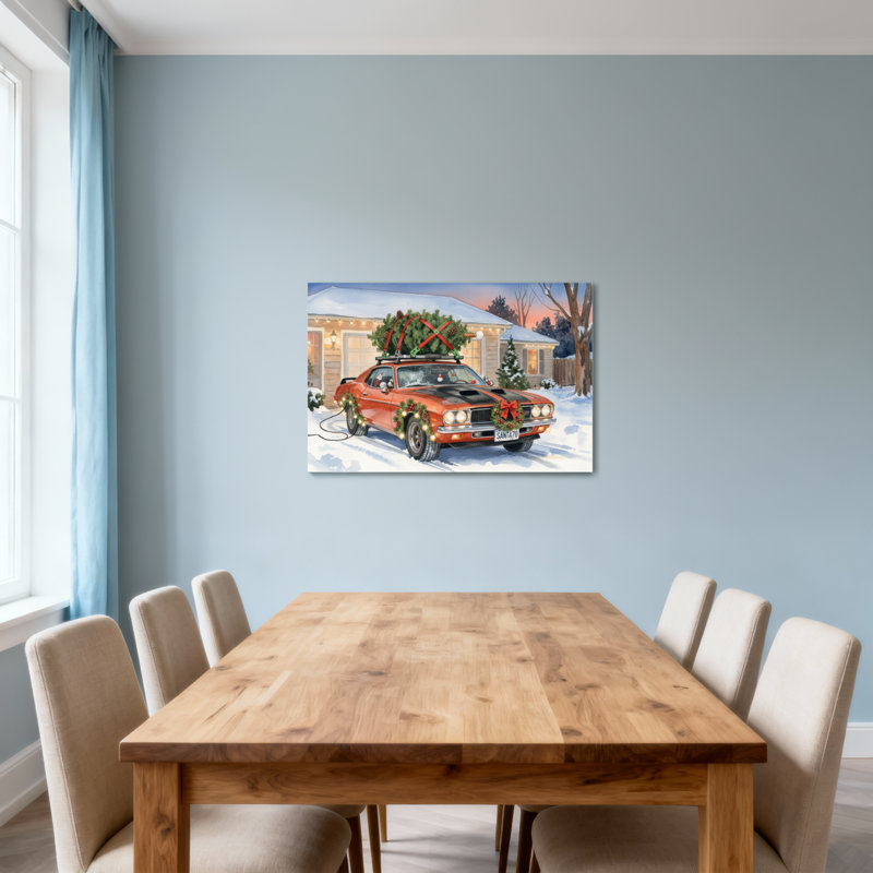 Voiture de Noël avec arbre et lumières, H 16 po x l 24 po