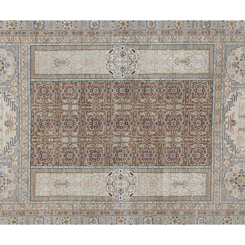 Tapis brun et ivoire de haute qualité noué à la main