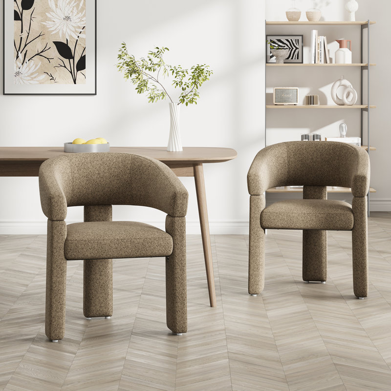 Upholstered Barrel Dining Arm Chair, Camel