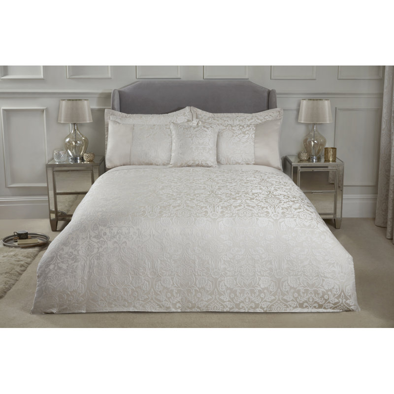 Eden Satin Floral Duvet Cover with Pillowcases Included, Cream, King
