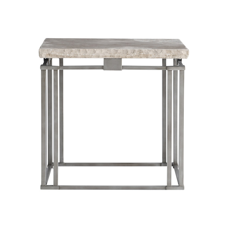 Cream and Silver Stone Top Square End Table