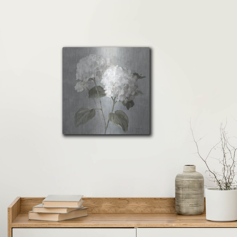  «White Hydrangeas» par Danhui Nai, art mural en métal, H 12 po x l 12 po