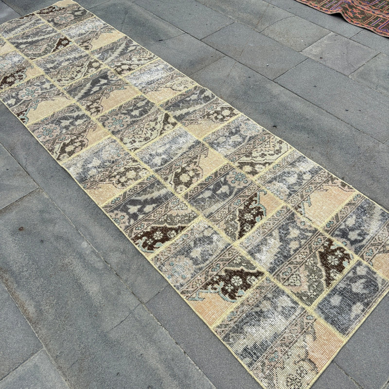 Vintage Handmade Turkish Patchwork Runner Rug with Rustic Boho Chic Decor for Hallways