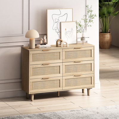 Commode 6 tiroirs multi-usages, armoire de rangement moderne avec pieds en bois