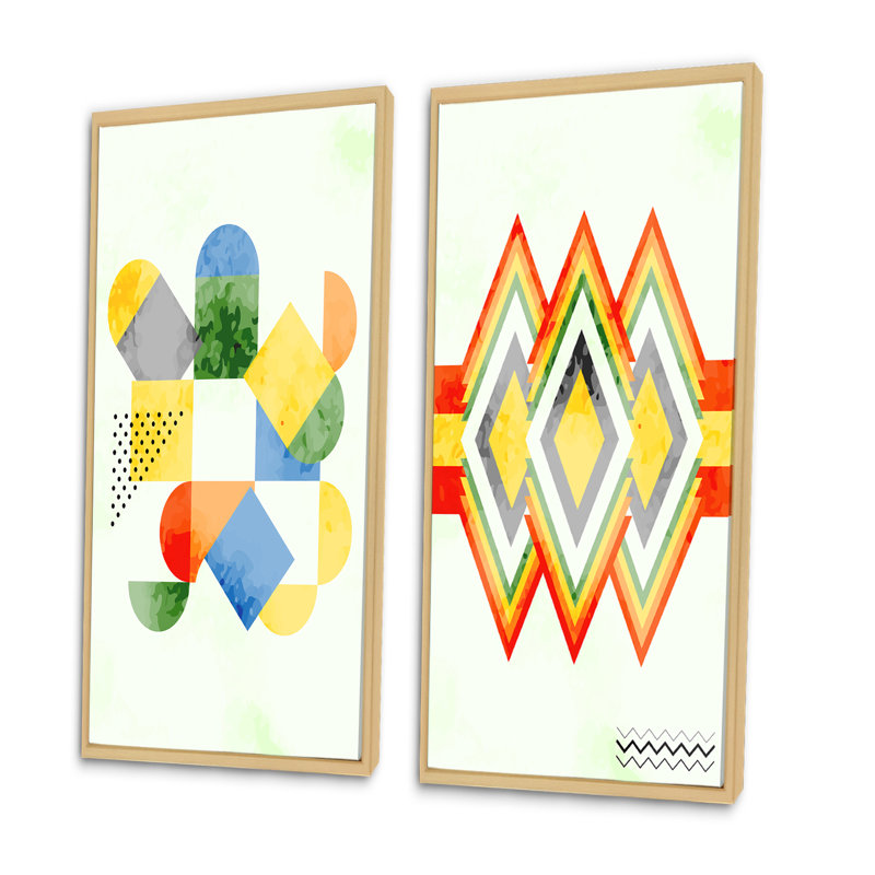 «Abstract Retro Geometrics IV», ensemble de 2 impressions, H 40 po x l 40 po x P 1,5 po, Toile avec cadre brun