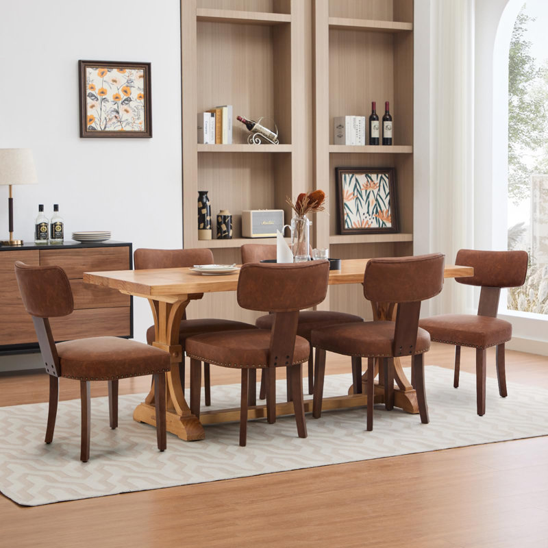 Upholstered Dining Chair, Brown, 6, Brown