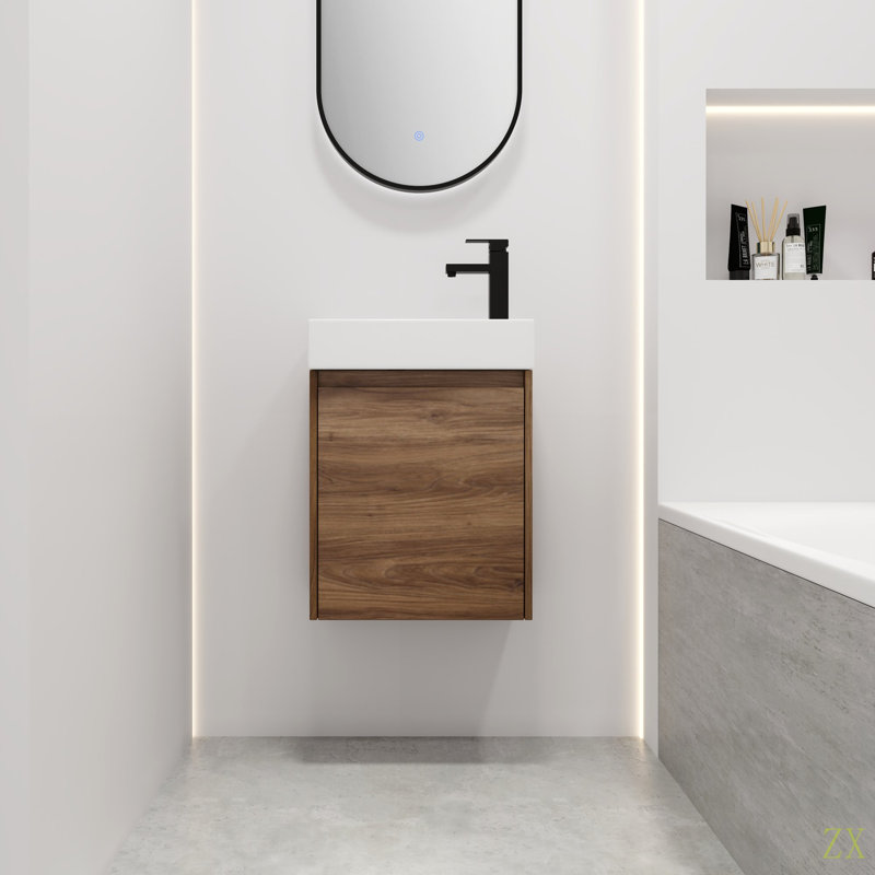 Petit meuble-lavabo flottant de 18 pouces avec lavabo simple, convenant à une petite salle de bain