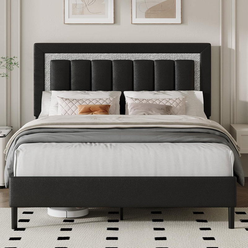 Ensemble de lit plateforme tapissier Diamond, Grand, Noir