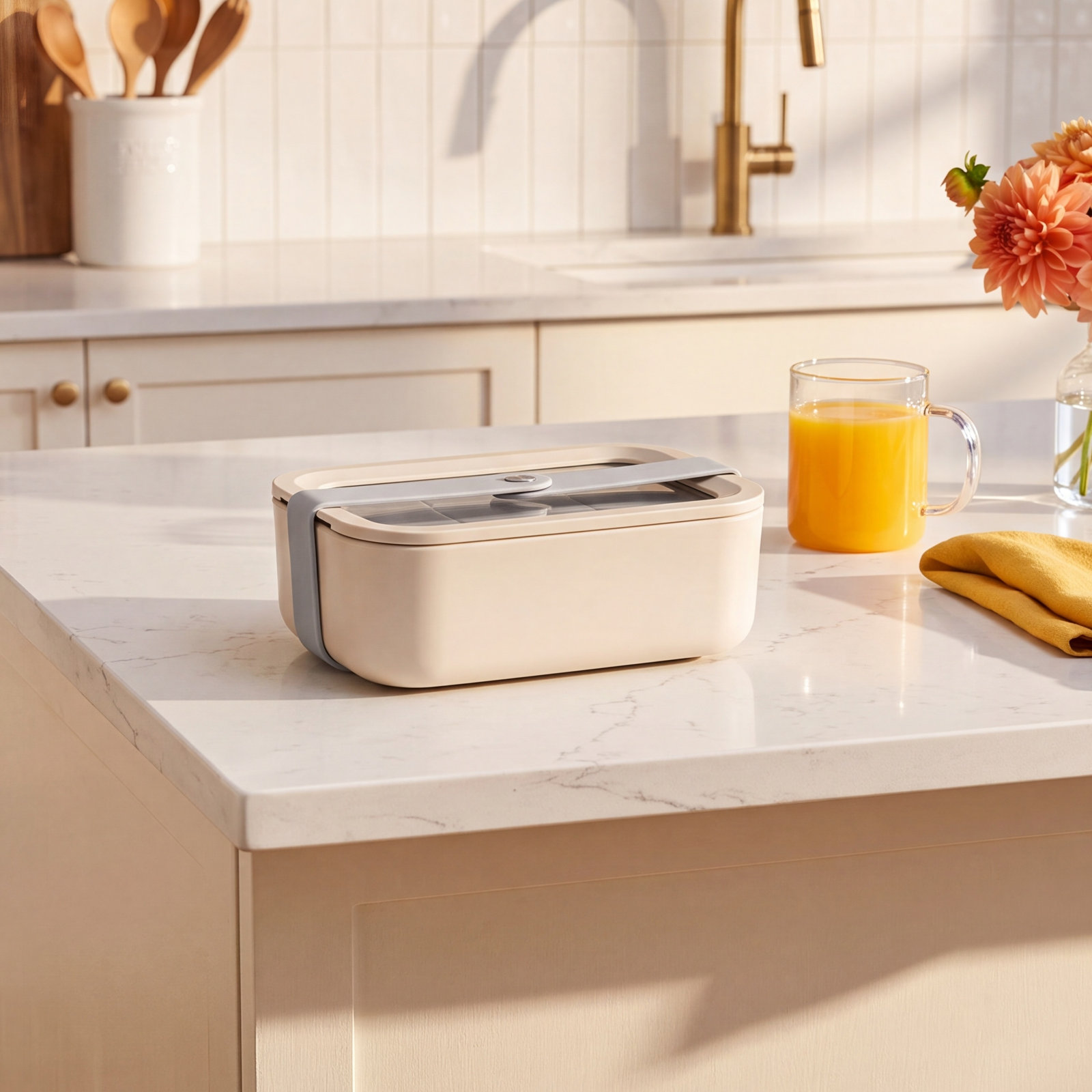 Caraway 6.6-Cup Glass Food Storage Container, Cream