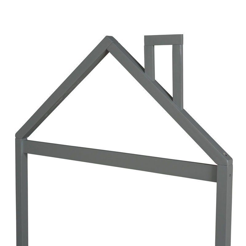 Lit plateforme en bois gris de la tête de lit en forme de maison - construction solide et durable pour un repos paisible