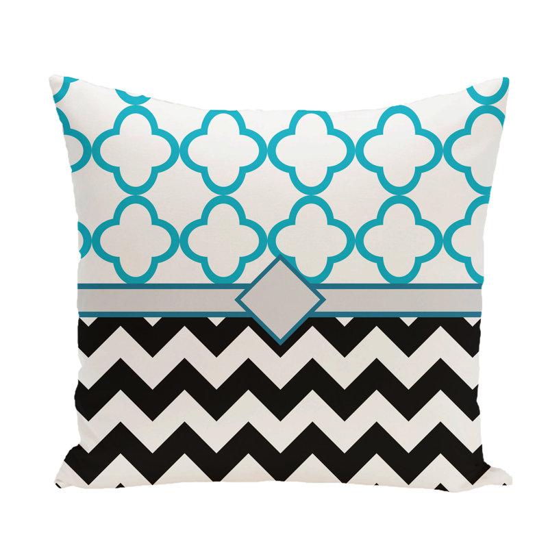 Reversible Throw Pillow, 16" H x 16" W x 1" D, Blue-Black