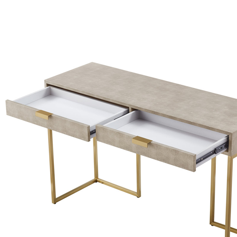 Console en faux chagrin Yadira, Blanc crème / or