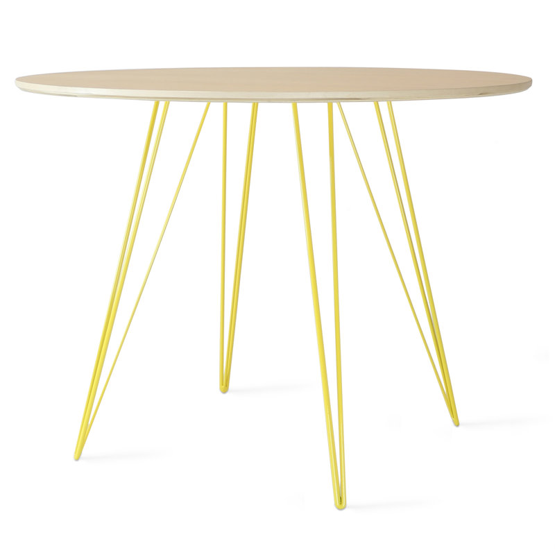 Williams Walnut Round Metal Base Dining Table, Yellow, 30" H x 40" L x 40" W, Natural