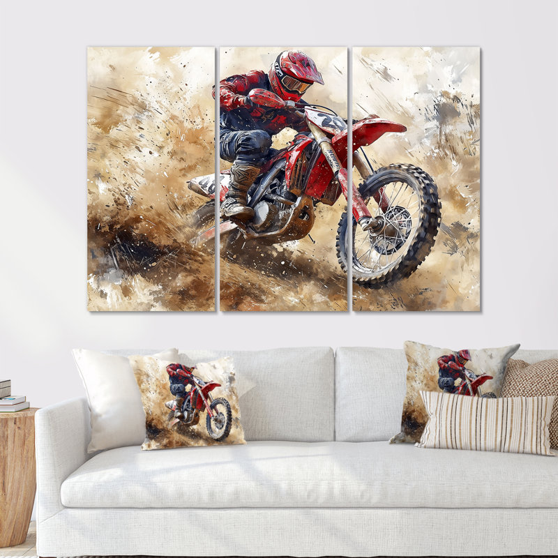 «Red Moto X Mayhem», art mural noir, Métal métal, H 28 po x l 36 po x P 1 po