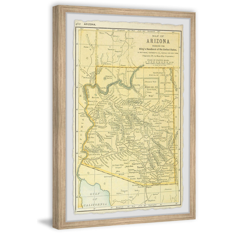 Carte de l'Arizona jaune - impression encadrée sur papier, H 45 po x l 30 po x P 1,5 po