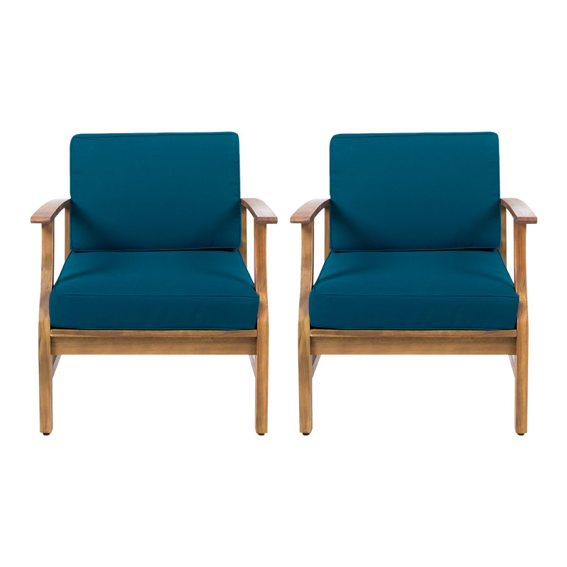 Chaise de patio avec coussins Tavares, Bleu, Teck