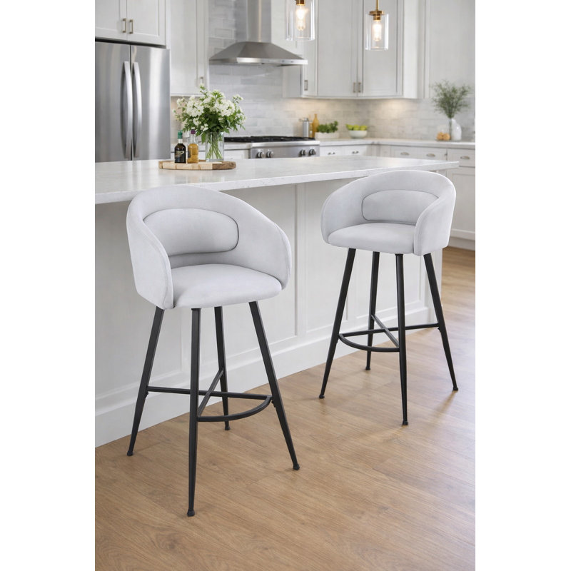 Swivel Upholstered Counter Stool with Metal Frame, Cream