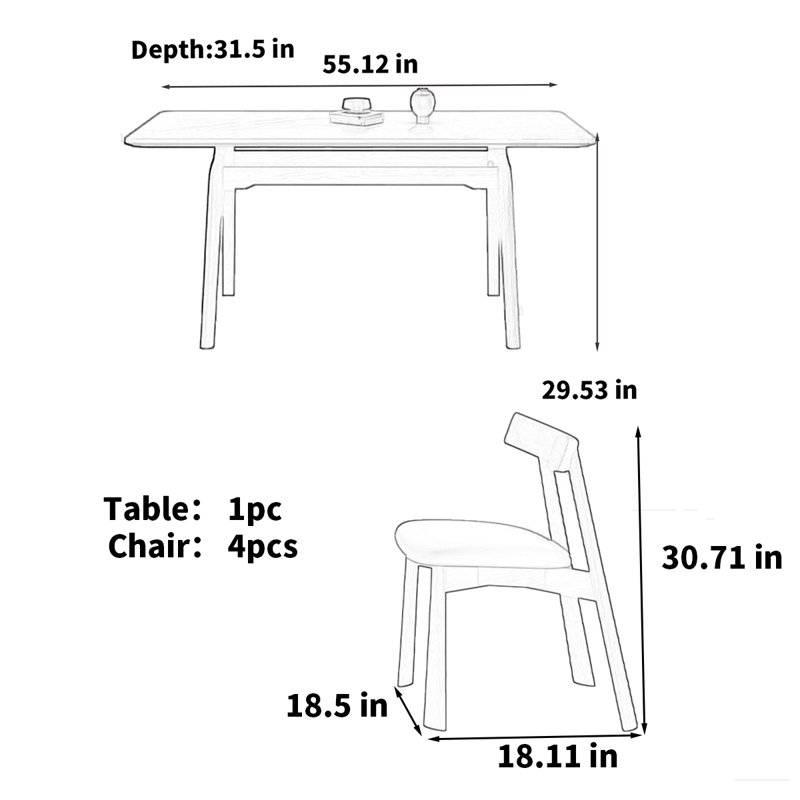 Table de salle à manger style italien, H 29,53 po x L 55,12 po x l 31,5 po