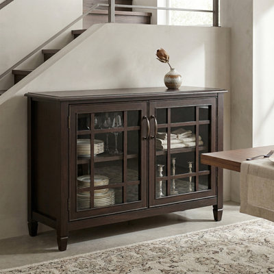 Connaught 46"W Solid Wood Traditional Low Storage Cabinet with Glass Doors and Adjustable Shelves