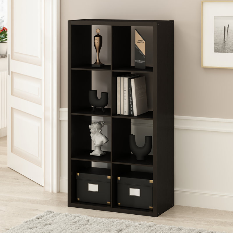  Simple Open Back Cube Storage Organizer, Standing Shelf, 8-Cube, Dark Oak