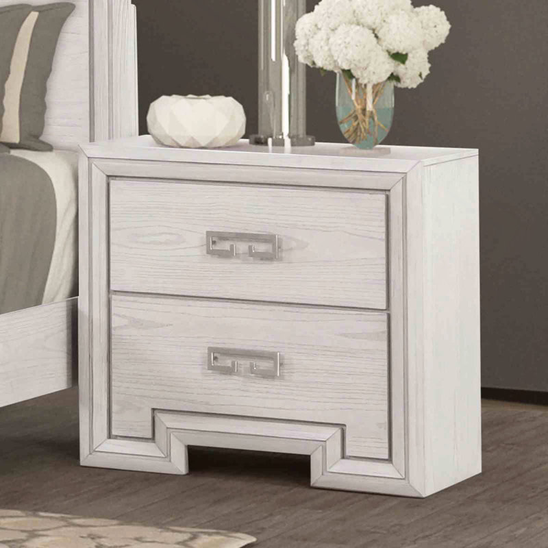 Table de chevet style transitionnel 1pc avec port USB et poignées en métal