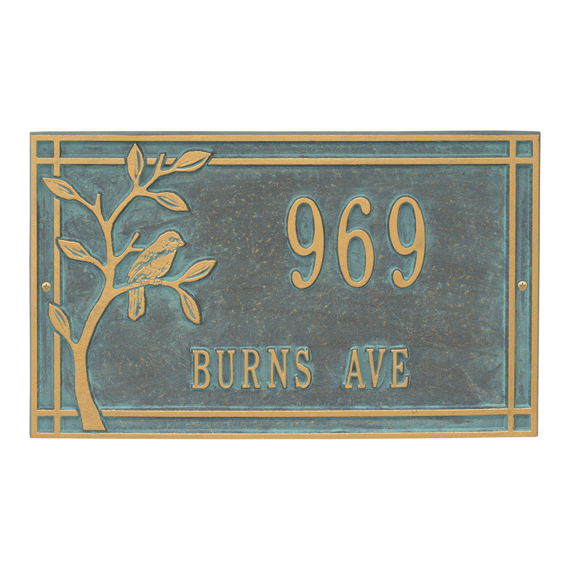 Woodridge Bird Personalized Standard 2-Line Wall Address Plaque, Bronze/Verdigris, Yes